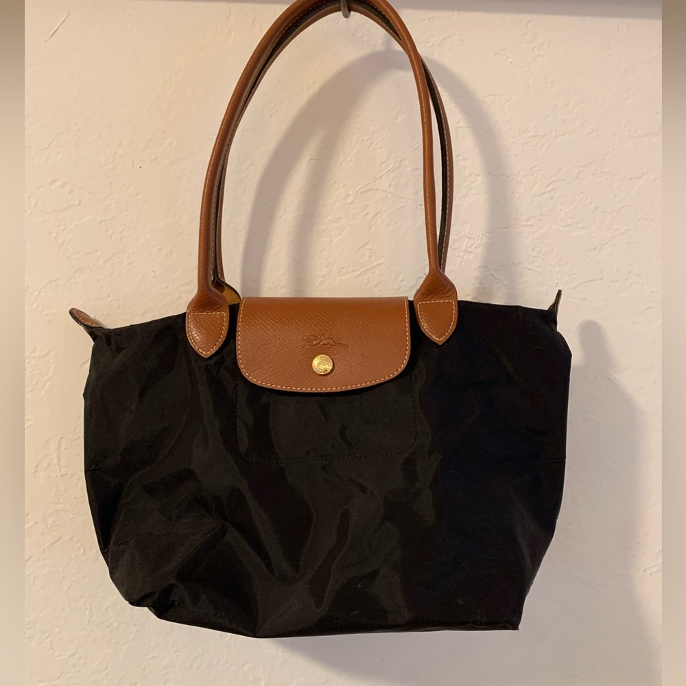 Longchamp Le Pliage Medium Black Tote Long Handles
